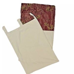 Set of 3 Luxury Curtains Drapes Tab Top Panels 92" Long Beige Red Border Hem